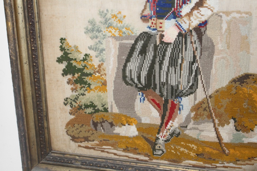 A 19th century Berlin needlework panel, depicting a gentleman smoking a pipe, 53 x 47cm, overall with frame 65 x 58cm